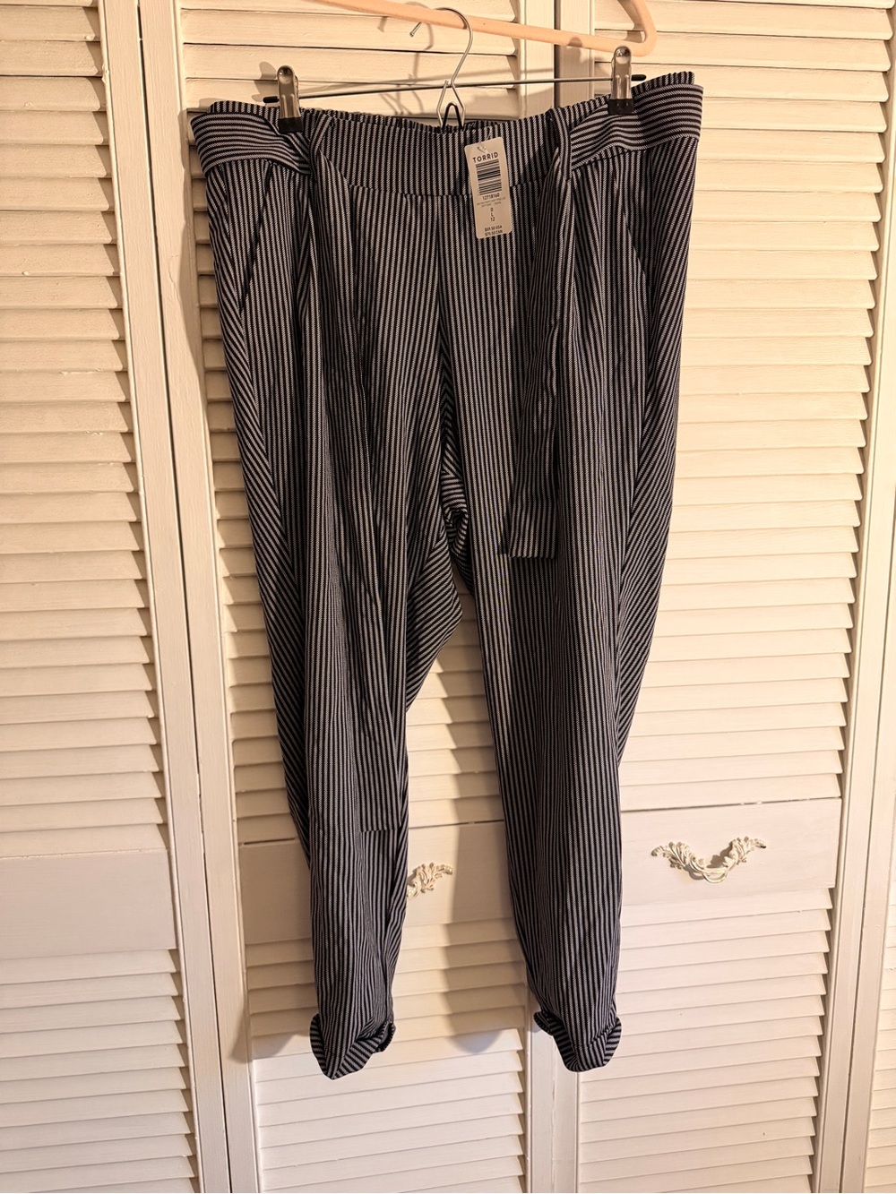 torrid Black & White Pinstripe Paperbag Waist Chinos